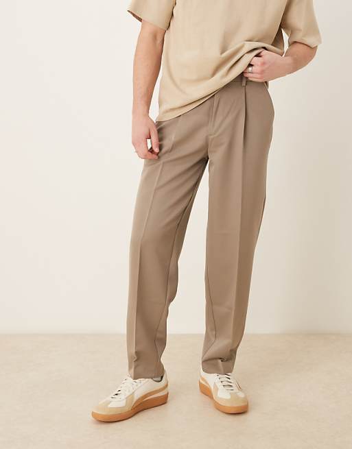 ASOS DESIGN smart oversized tapered trousers with front pleat in dark stone