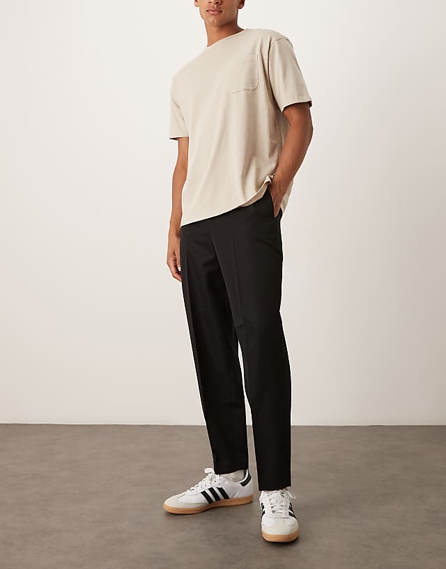 ASOS DESIGN smart relaxed tapered fit trousers in black