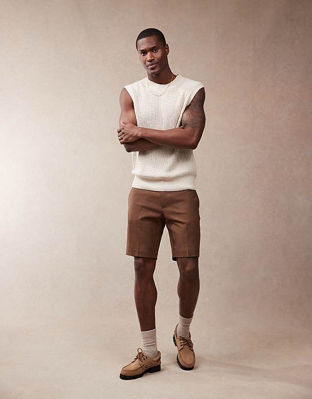 ASOS DESIGN Smart Slim Fit Linen Blend Shorts In Brown