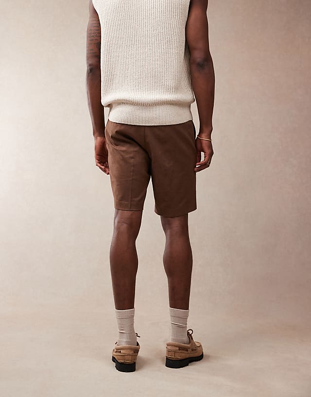 ASOS DESIGN Smart Slim Fit Linen Blend Shorts In Brown