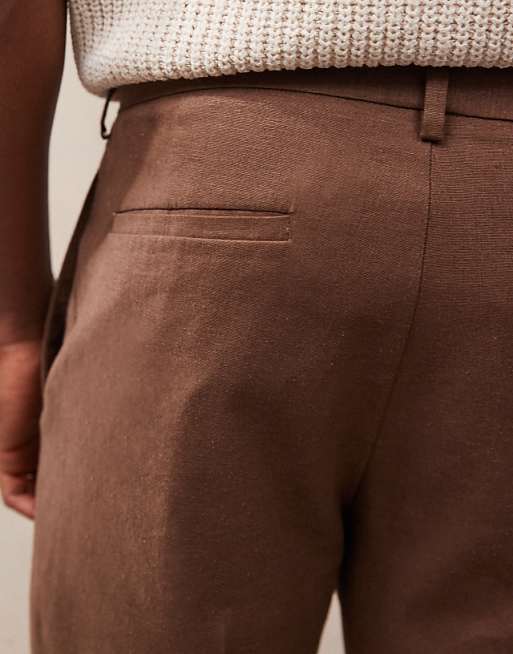 ASOS DESIGN Smart Slim Fit Linen Blend Shorts In Brown