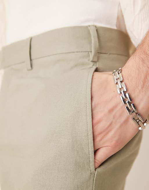 ASOS DESIGN Smart Slim Fit Linen Blend Trousers In Sage Green