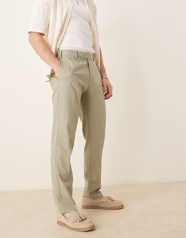 ASOS DESIGN Smart Slim Fit Linen Blend Trousers In Sage Green