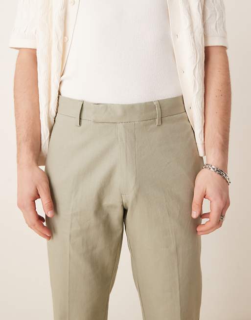 ASOS DESIGN Smart Slim Fit Linen Blend Trousers In Sage Green