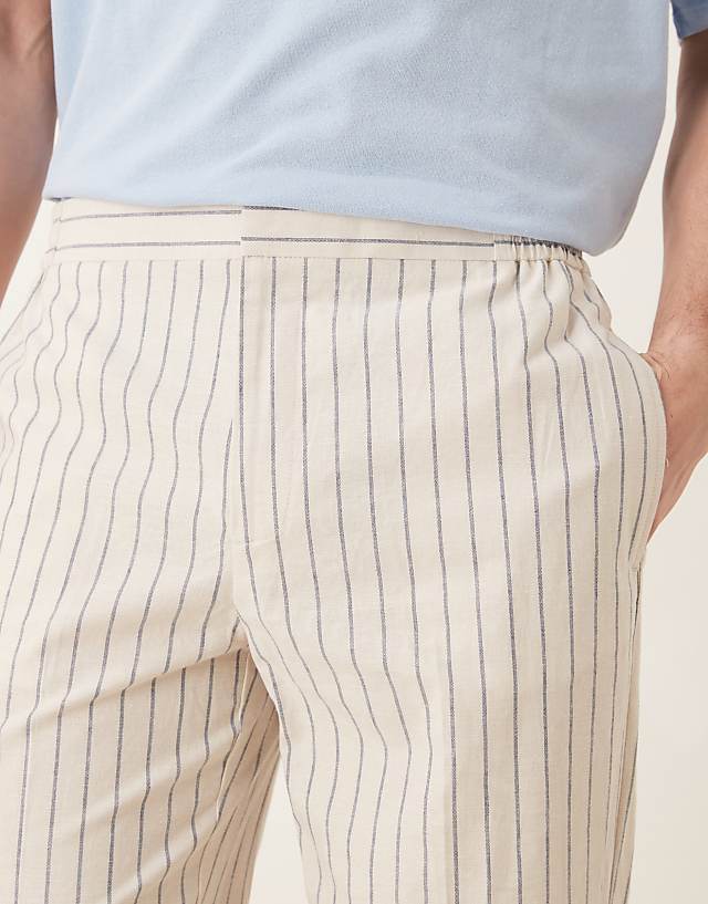 ASOS DESIGN Smart Straight Leg Cotton Blend Trousers In White Pinstripe