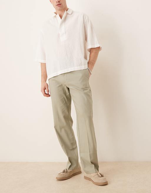 ASOS DESIGN smart straight leg linen blend trousers in sage green