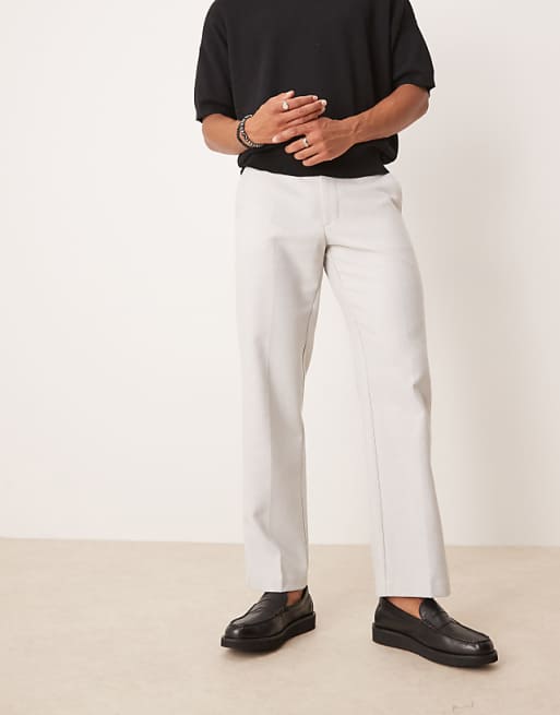 ASOS DESIGN Smart Straight Leg Trousers In Light Grey With Wool Herringbone