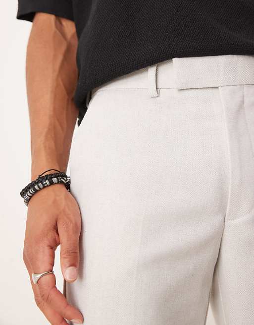 ASOS DESIGN Smart Straight Leg Trousers In Light Grey With Wool Herringbone