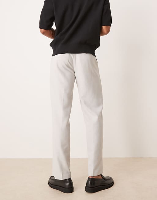 ASOS DESIGN Smart Straight Leg Trousers In Light Grey With Wool Herringbone
