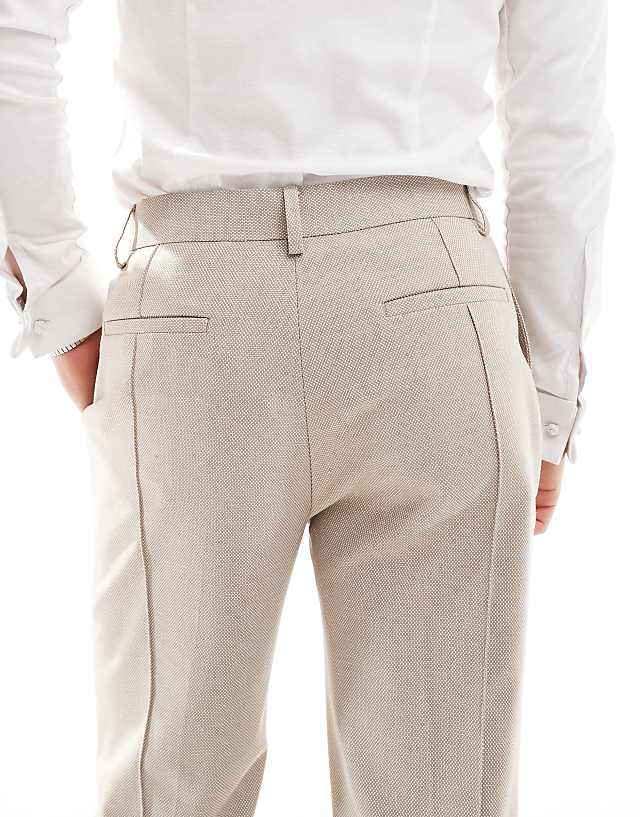 ASOS DESIGN Smart Straight Leg Trousers With Pintucks In Textured Stone