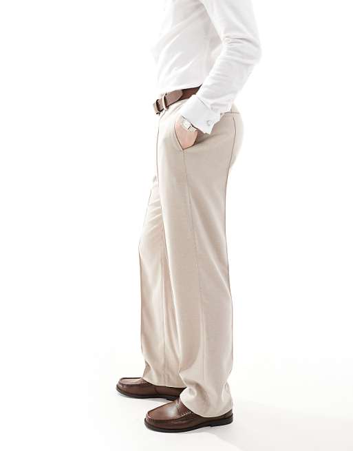 ASOS DESIGN Smart Straight Leg Trousers With Pintucks In Textured Stone
