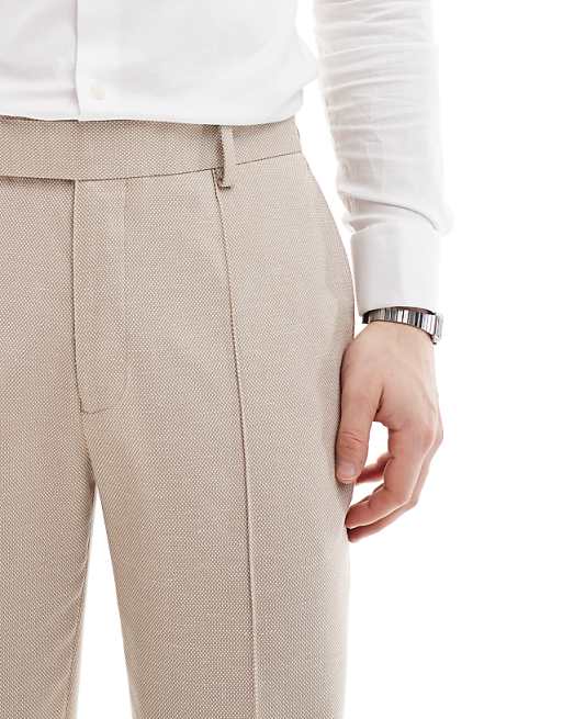 ASOS DESIGN Smart Straight Leg Trousers With Pintucks In Textured Stone