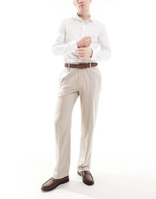 ASOS DESIGN smart straight leg trousers with pintucks in textured stone