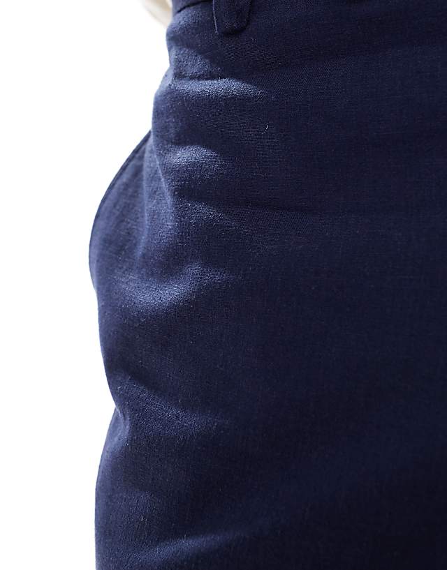 ASOS DESIGN Smart Tapered Fit Linen Blend Trousers In Navy