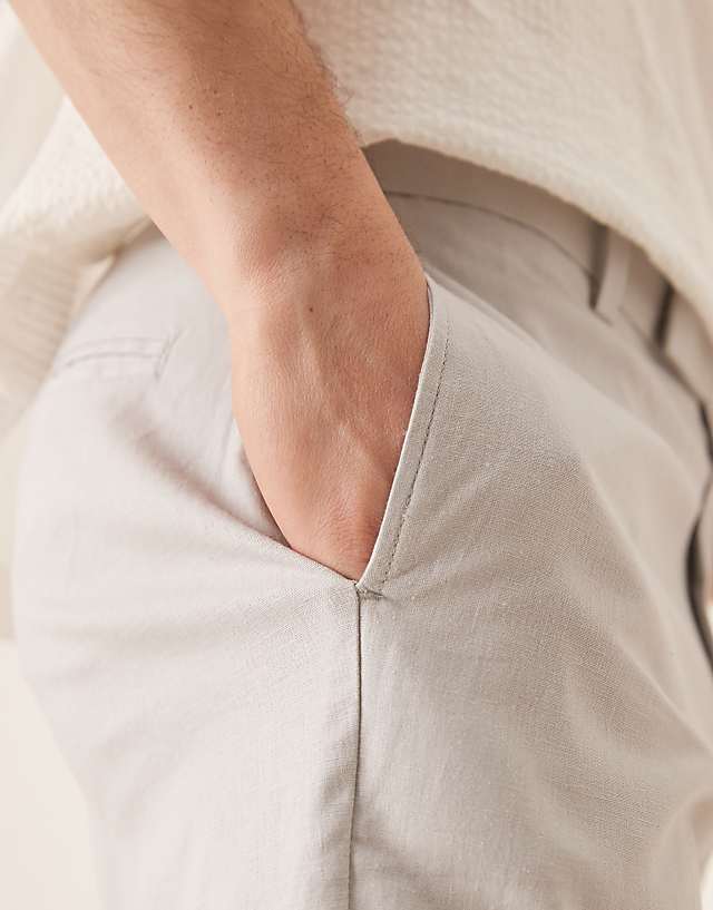 ASOS DESIGN Smart Tapered Fit Linen Blend Trousers In Light Grey With Turnups