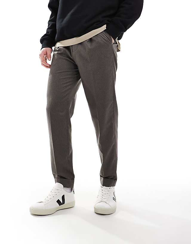 ASOS DESIGN Smart Tapered Fit Trousers In Brown Microtexture