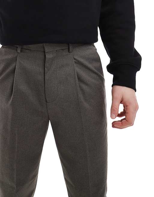 ASOS DESIGN Smart Tapered Fit Trousers In Brown Microtexture