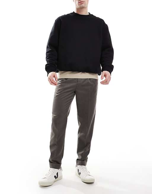 ASOS DESIGN smart tapered fit trousers in brown microtexture