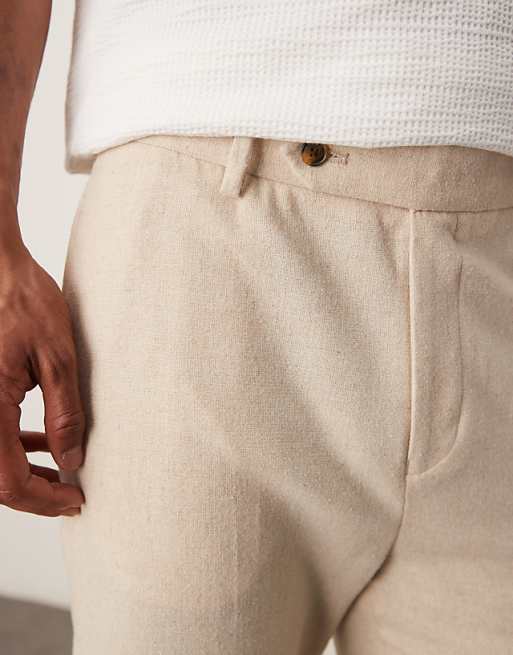 ASOS DESIGN Smart Tapered Fit Trousers With Wool In Light Stone