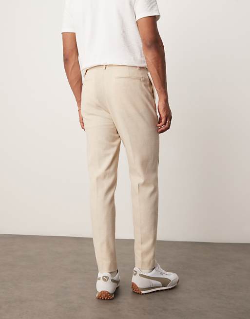 ASOS DESIGN Smart Tapered Fit Trousers With Wool In Light Stone
