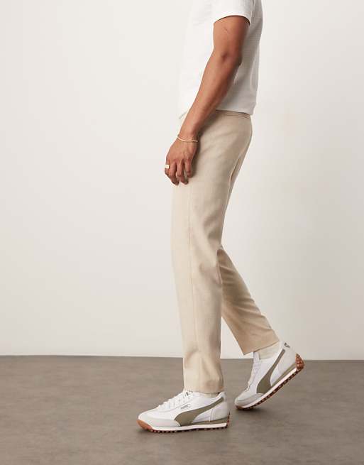 ASOS DESIGN smart tapered fit trousers with wool in light stone