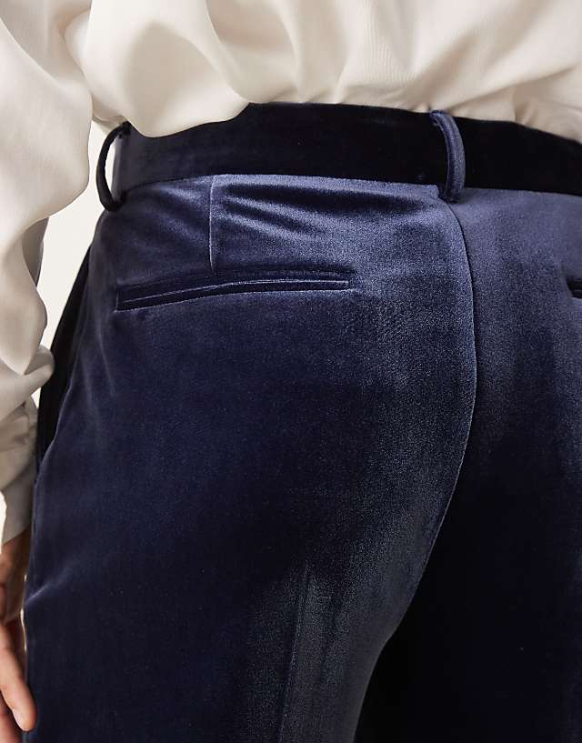 ASOS DESIGN Smart Tapered Fit Velvet Trousers In Navy
