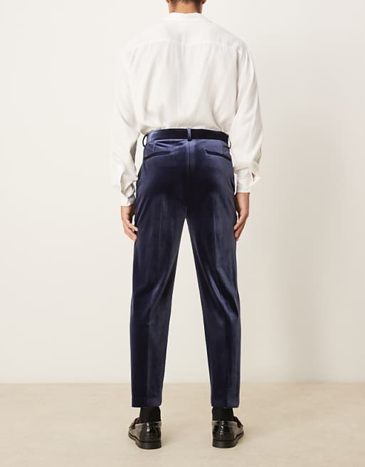 ASOS DESIGN Smart Tapered Fit Velvet Trousers In Navy