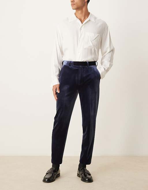ASOS DESIGN Smart Tapered Fit Velvet Trousers In Navy