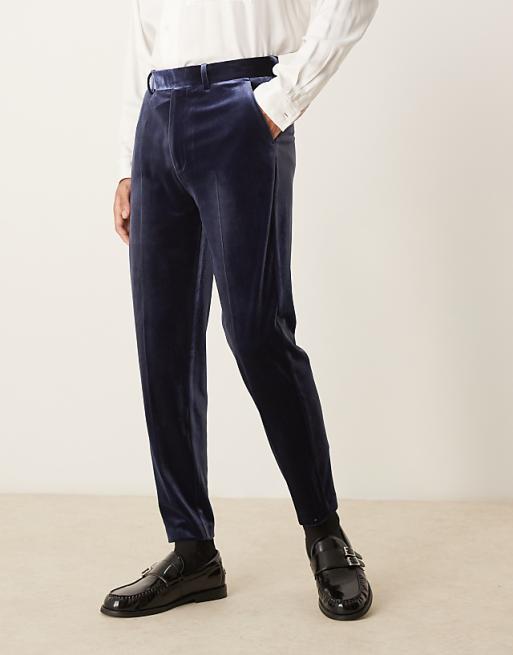 ASOS DESIGN Smart Tapered Fit Velvet Trousers In Navy