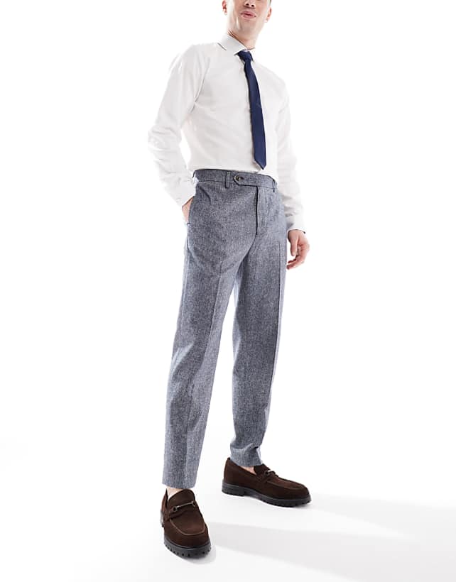 ASOS DESIGN smart tapered fit wool mix trousers in navy