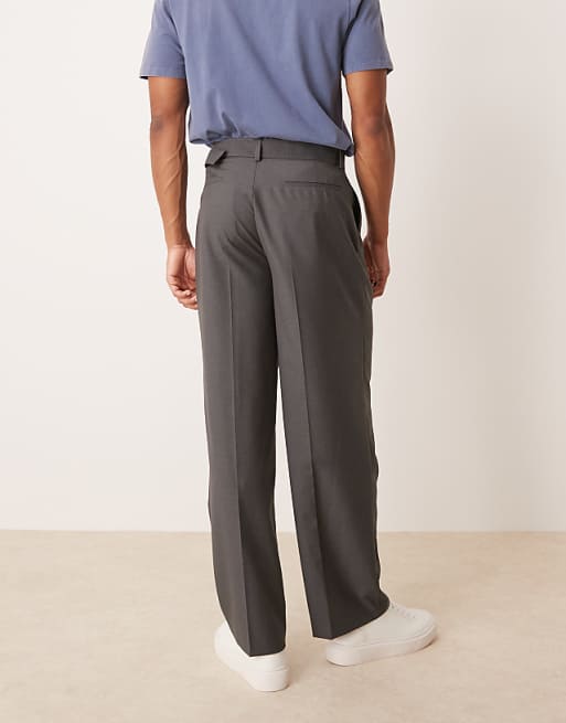 ASOS DESIGN Smart Wide Leg Belted Trousers With Front Pleat In Charcoal