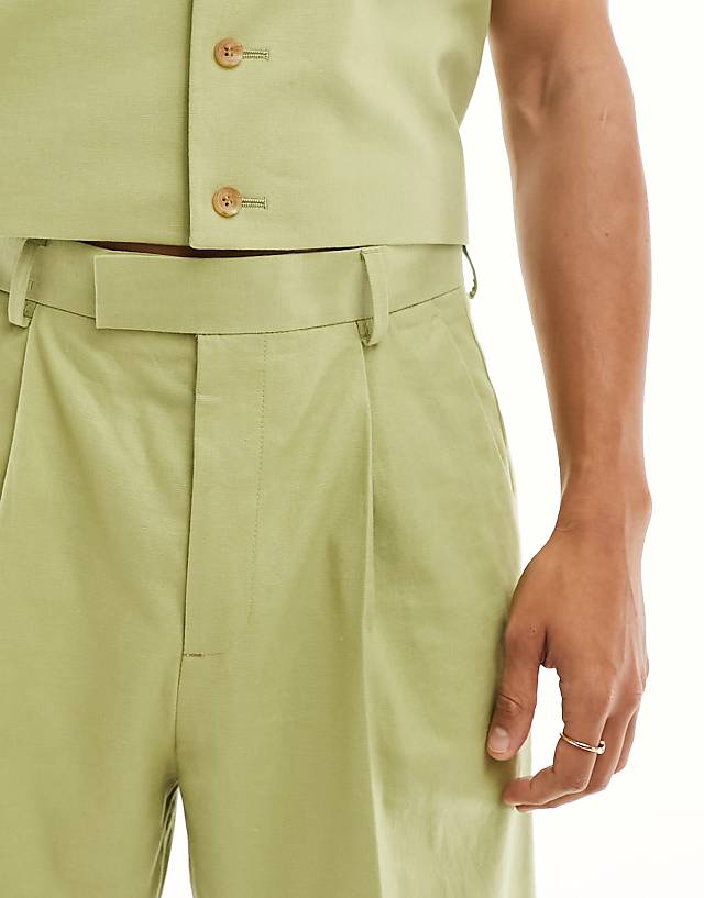 ASOS DESIGN Smart Wide Leg Linen Blend Wide Shorts In Brown