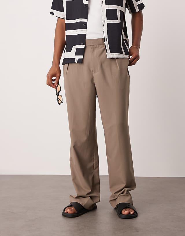 ASOS DESIGN Smart Wide Leg Trousers In Beige With Elasticated Waist