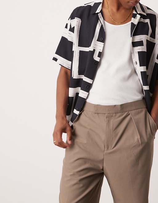 ASOS DESIGN Smart Wide Leg Trousers In Beige With Elasticated Waist