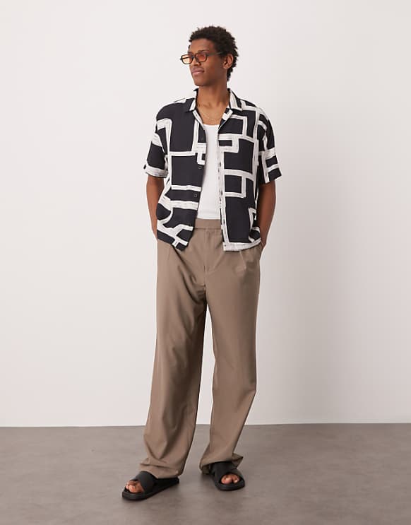 ASOS DESIGN smart wide leg trousers in beige with elasticated waist