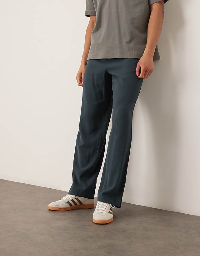 ASOS DESIGN Smart Wide Leg Trousers In Dark Blue With Elasticated Waist And Side Stripes