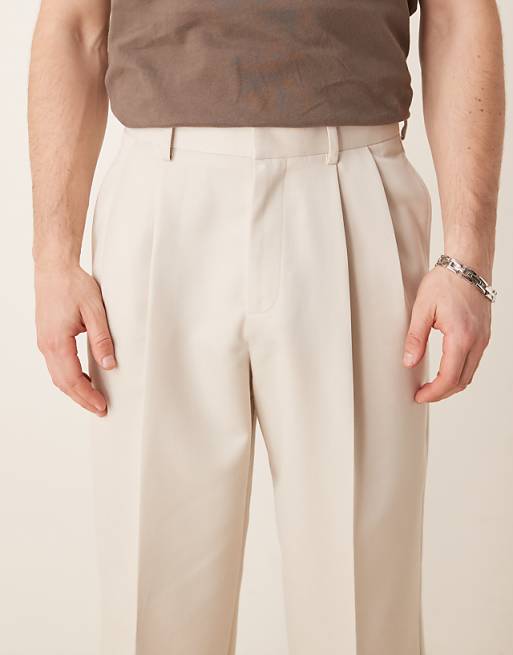 ASOS DESIGN Smart Wide Trousers With Double Pleats In Ecru