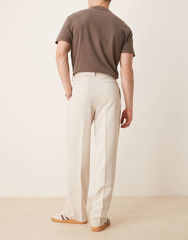 ASOS DESIGN Smart Wide Trousers With Double Pleats In Ecru
