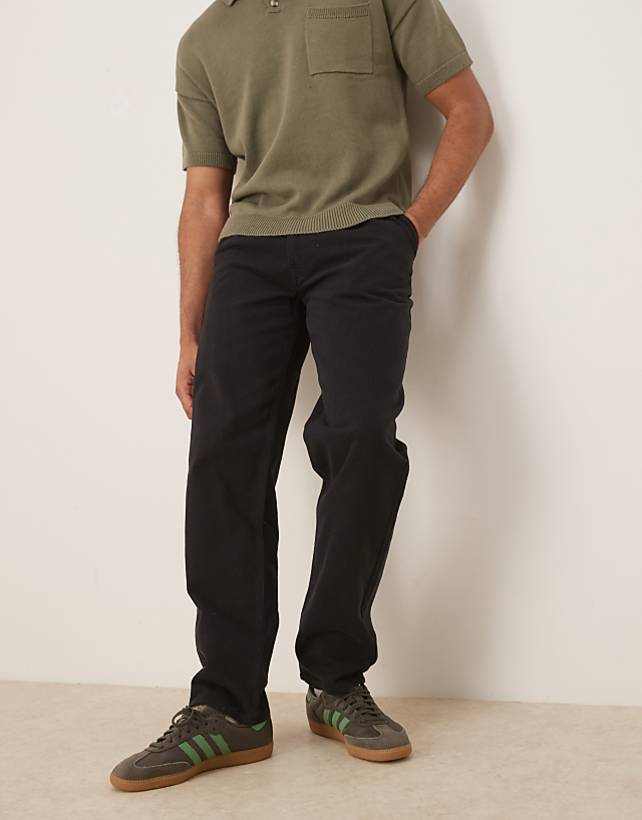 ASOS DESIGN straight chinos in black with pleats