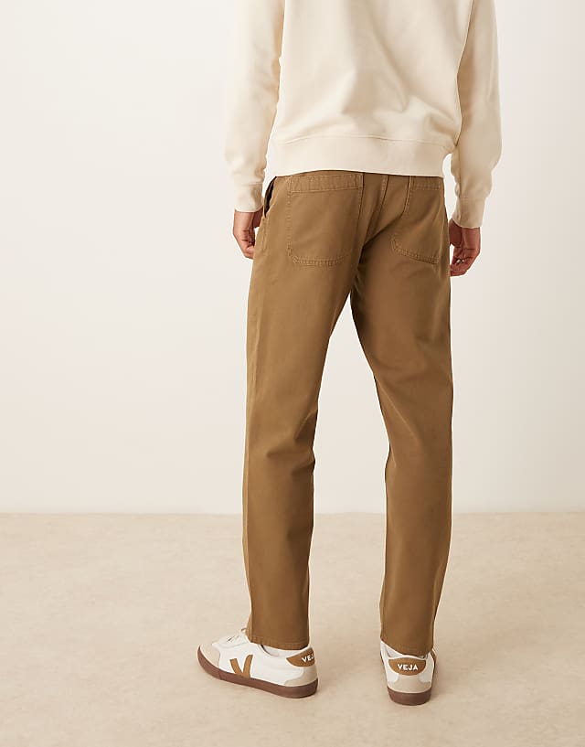 ASOS DESIGN Straight Leg Trousers In Khaki With Pleats