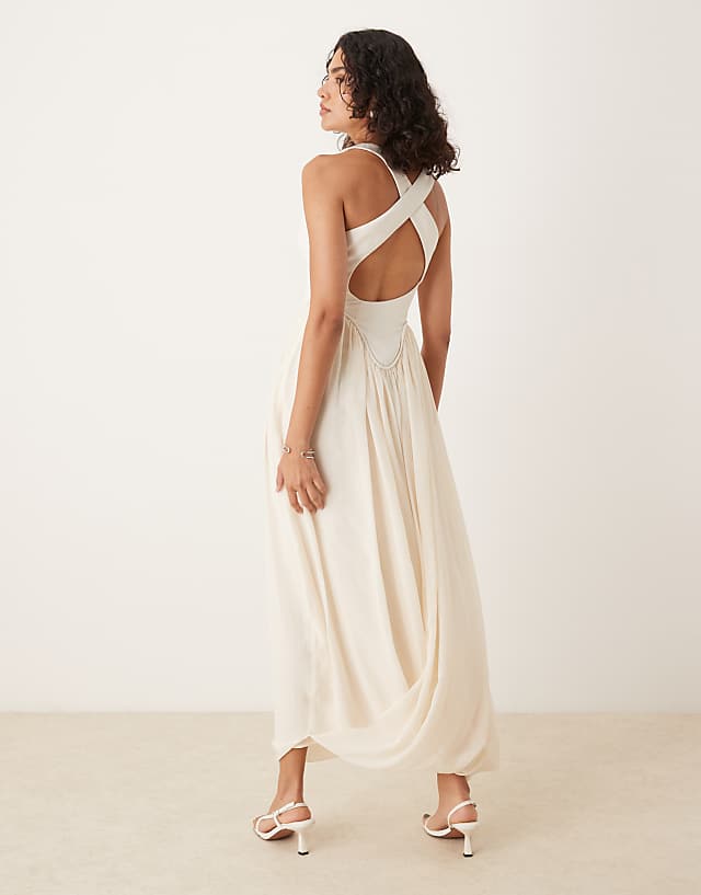 ASOS DESIGN structured cross back maxi dress in buttermilk