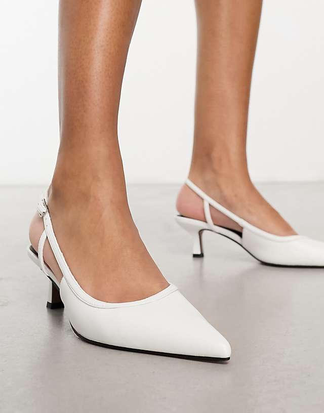 ASOS DESIGN Strut Slingback Kitten Heeled Shoes In White
