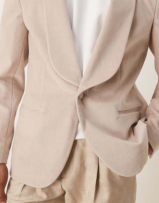 ASOS DESIGN Summer Weight Cotton Velvet Slim Blazer In Beige