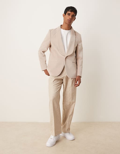 ASOS DESIGN Summer Weight Cotton Velvet Slim Blazer In Beige