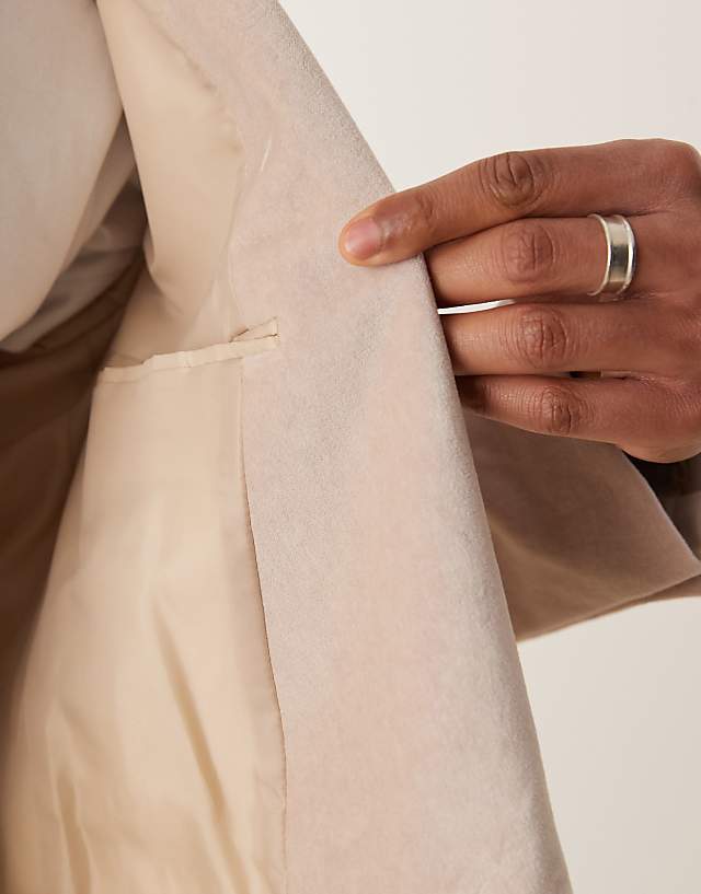 ASOS DESIGN Summer Weight Cotton Velvet Slim Blazer In Beige