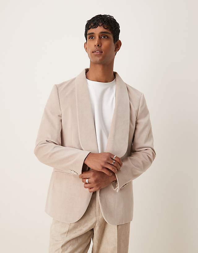 ASOS DESIGN summer weight cotton velvet slim blazer in beige
