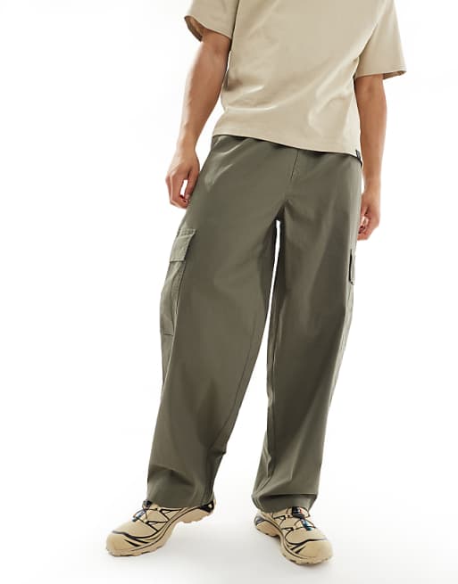 ASOS DESIGN Super Baggy Cargo Trousers With Elasticated Waist In Washed Green