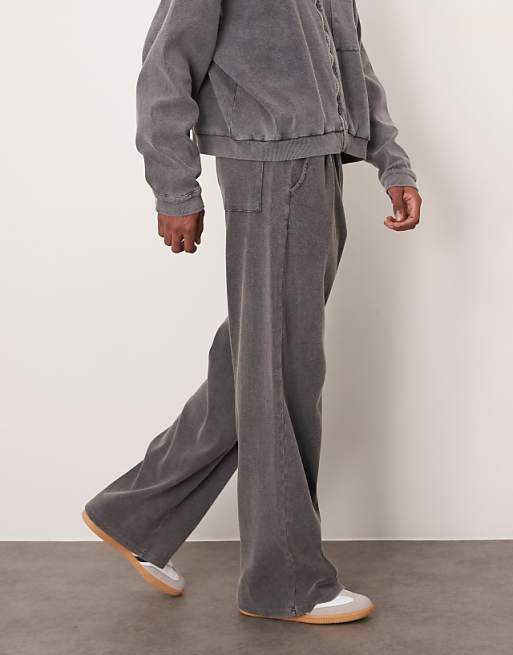 ASOS DESIGN Super Baggy Joggers With Ribbed Texture In Washed Black