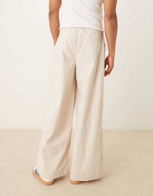 ASOS DESIGN Super Baggy Linen Blend Trousers In Stone