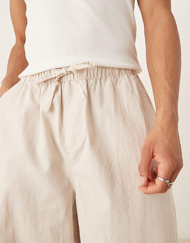 ASOS DESIGN Super Baggy Linen Blend Trousers In Stone